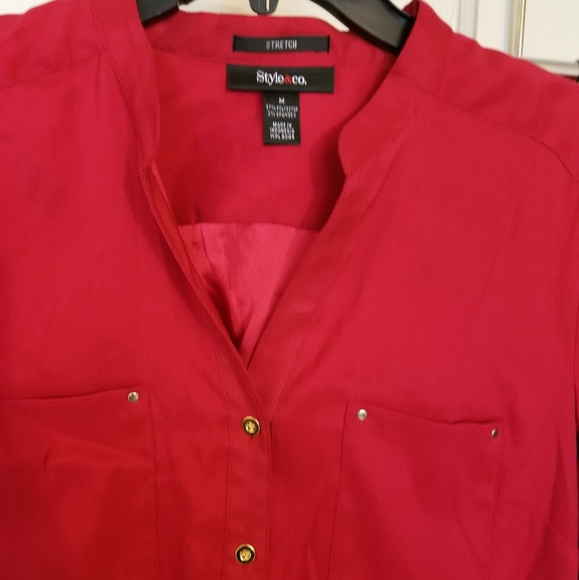 Rich Red button up w gold details - Picture 2 of 5